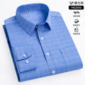 Camisa de manga comprida listrada anti-rugas masculina, camisa xadrez formal, slim fit, stretch, social, negócio, novo, S-5XL