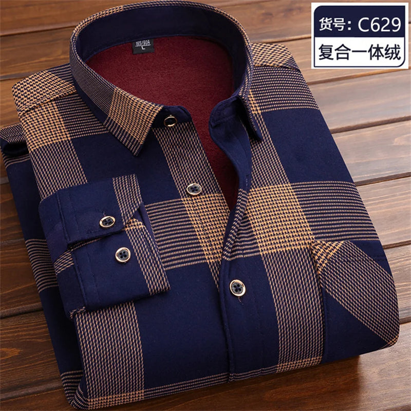 2025 outono inverno masculino manga longa camisa xadrez grosso quente casual camisas macias moda bussiness topos roupas tamanho grande 4xl