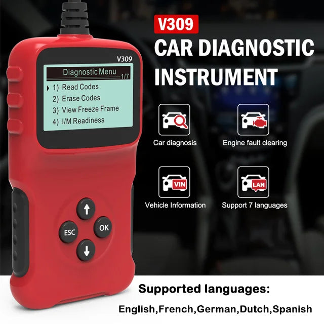 Professional Auto Engine System Ferramenta de Diagnóstico OBD2 Scanner, Lifetime Free Automotive DTC Lookup Code Reader, Car Diagnostic Tool, Novo