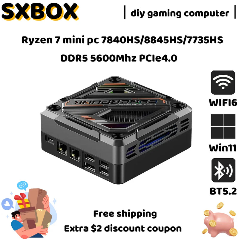 SZBOX ryzen7 mini pc 7840HS/8845HS DDR5 5600Mhz PCIe Nvme SSD Windows11 WIFI6 BT5.2 2.5G LAN USB4.0 computador para jogos diy