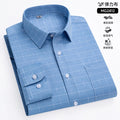 Camisa de manga comprida listrada anti-rugas masculina, camisa xadrez formal, slim fit, stretch, social, negócio, novo, S-5XL