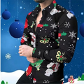 Camisa de Natal xadrez manga longa masculina, impressão 3D floco de neve, rua casual, lapela, roupa macia, design de moda, 6XL