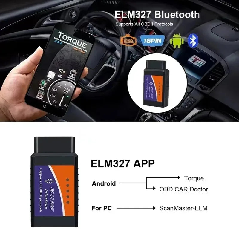 V1.5 v2.1 obd elm327 bluetooth obdii pode bus verificar motor carro auto diagnóstico scanner ferramenta interface adaptador para android pc ios