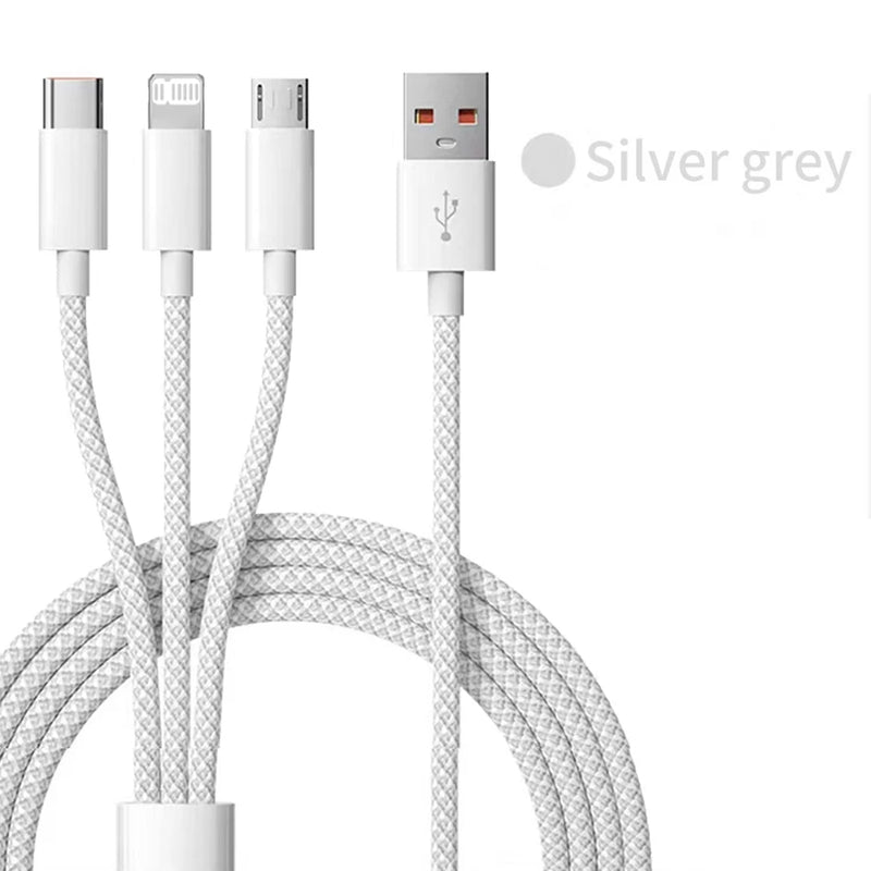 66w 3 em 1 cabo de carregamento rápido 6a micro usb tipo c cabo de dados para xiaomi carregador super rápido cabo trança de náilon 1.2m/2m/3m