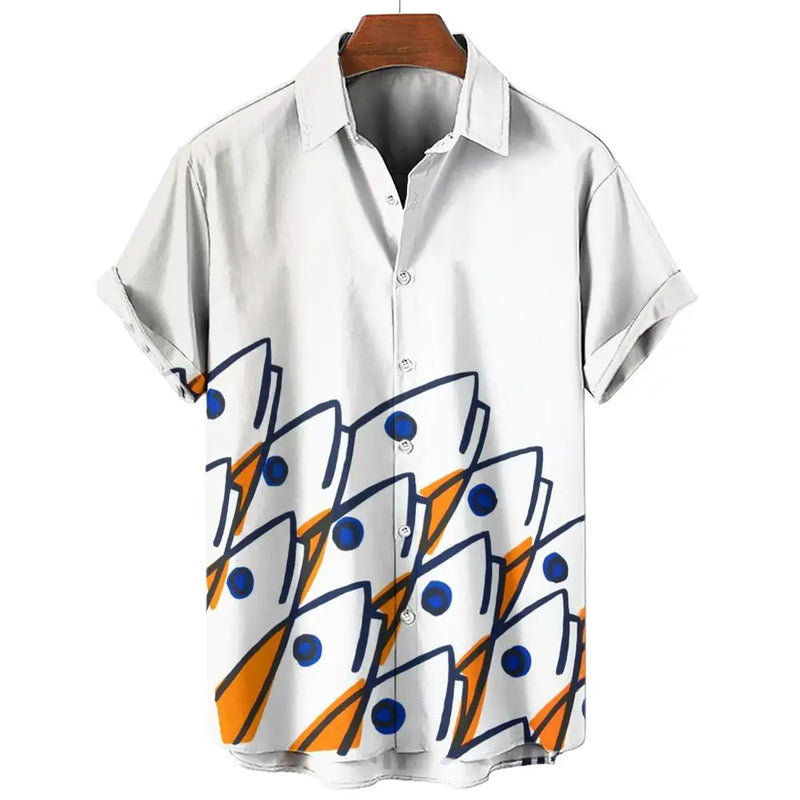 Camisa havaiana com impressão 3D masculina, piscicultura, botão, manga curta, streetwear de lapela, blusa, moda verão