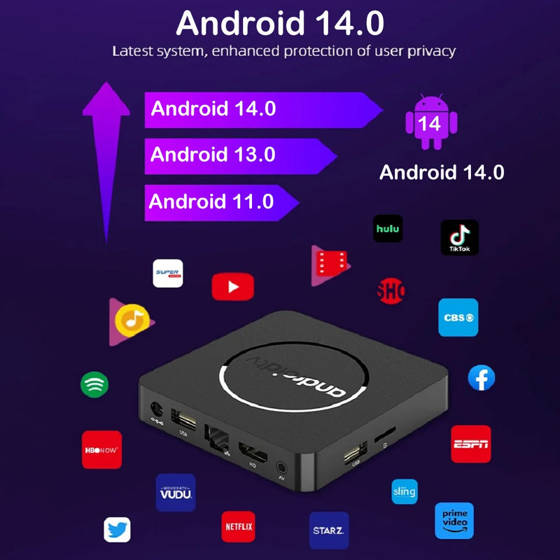 Caixa de TV Android com Google Voice Ram, 3D Media Player, Top Box, Q10, Android 14, Dual WiFi, 2.4G, 5G, 4GB, 8GB Rom, 64GB, 128GB Rom, vídeo 4K