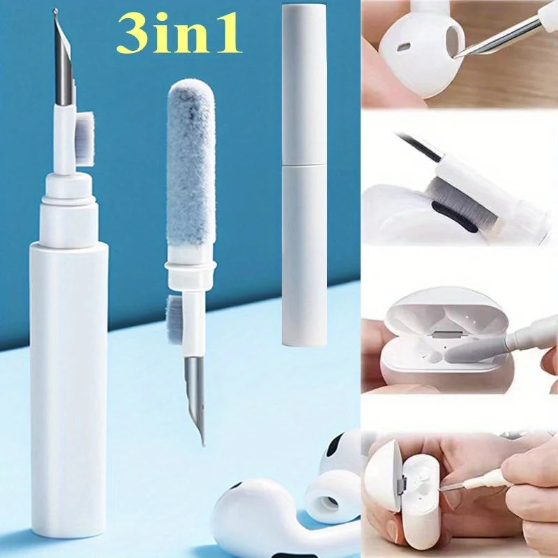 Multifuncional limpeza Pen Kit com escova macia, Earbuds Cleaner, Auscultadores Carregar Teclado de Computador, 3 em 1, 1Pc