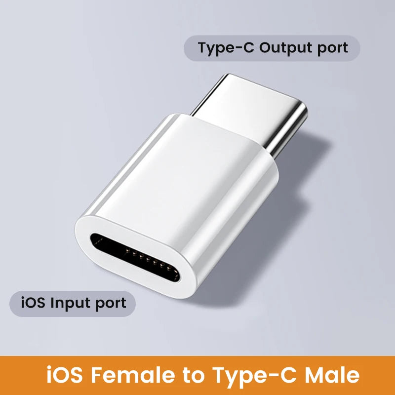 Tipo C para adaptador relâmpago para iPhone, conversor USB feminino, iPhone, carregamento rápido