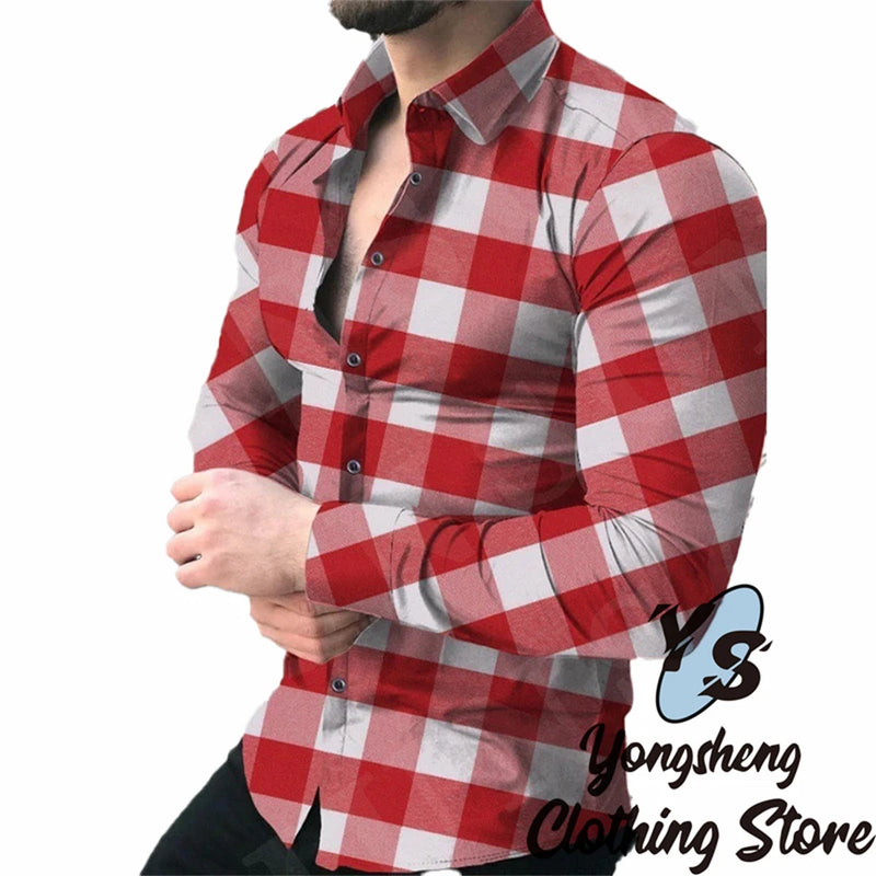 Camisas de Manga Longa dos homens Camisas Xadrez Moda de Alta Qualidade Men's Tops Casual Fashion Business Moda New Plus Size Clothing