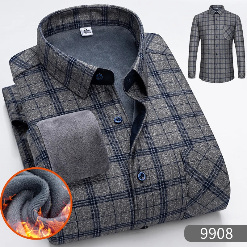 Camisa de lã grossa masculina com gola virada para baixo, camisas de botão, manta comercial, manga comprida, roupas quentes, clássica, outono, inverno