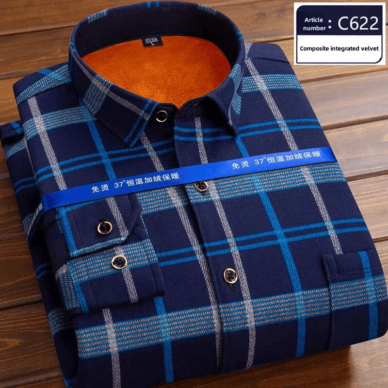 Camisa xadrez casual manga longa masculina, grossa, quente, de alta qualidade, macia, tamanho grande, outono, inverno, nova moda, L, 4XL