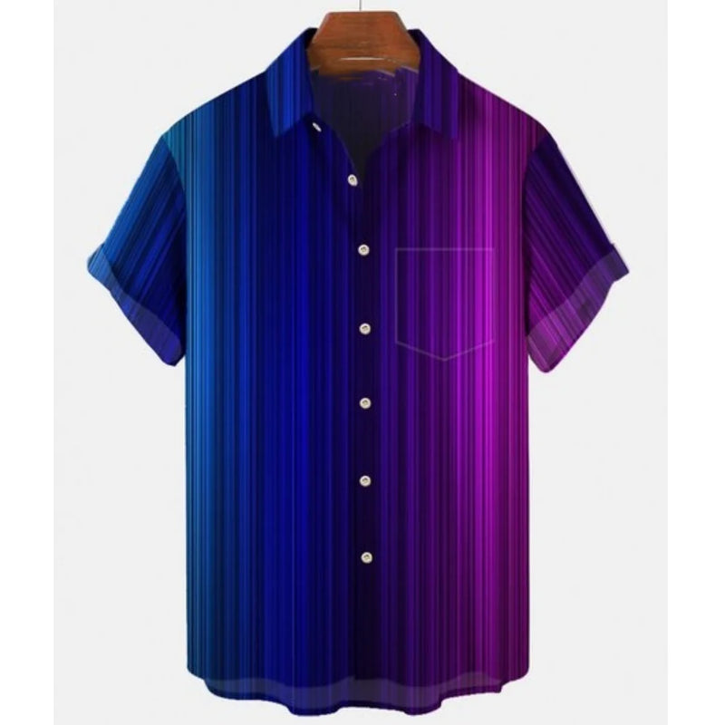 Camisa xadrez colorida masculina arco-íris havaiana, moda 3D extragrande, manga curta casual, roupa de praia de botão simples, verão