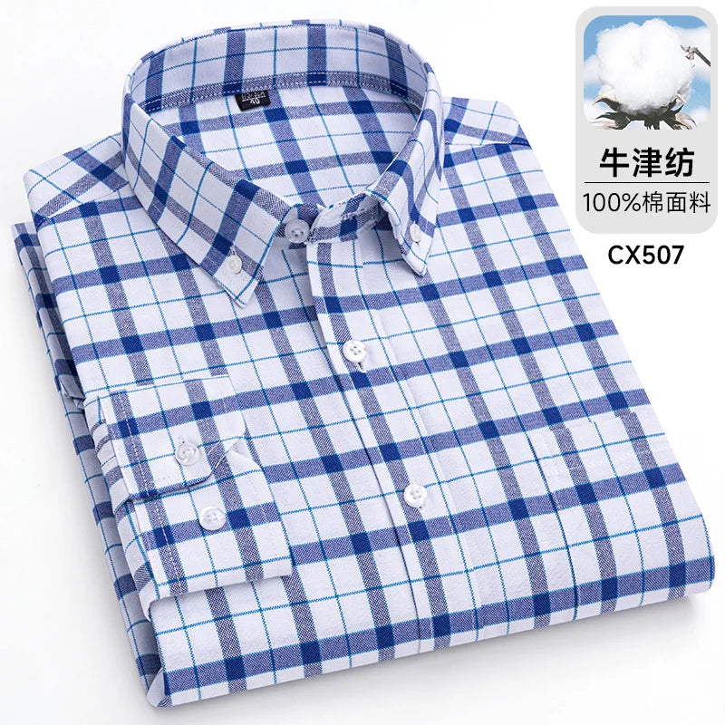 Novo 100% algodão oxford masculino listrado camisas xadrez masculino negócios casual de alta qualidade camisa de manga longa para homens camisa de botão S-7XL