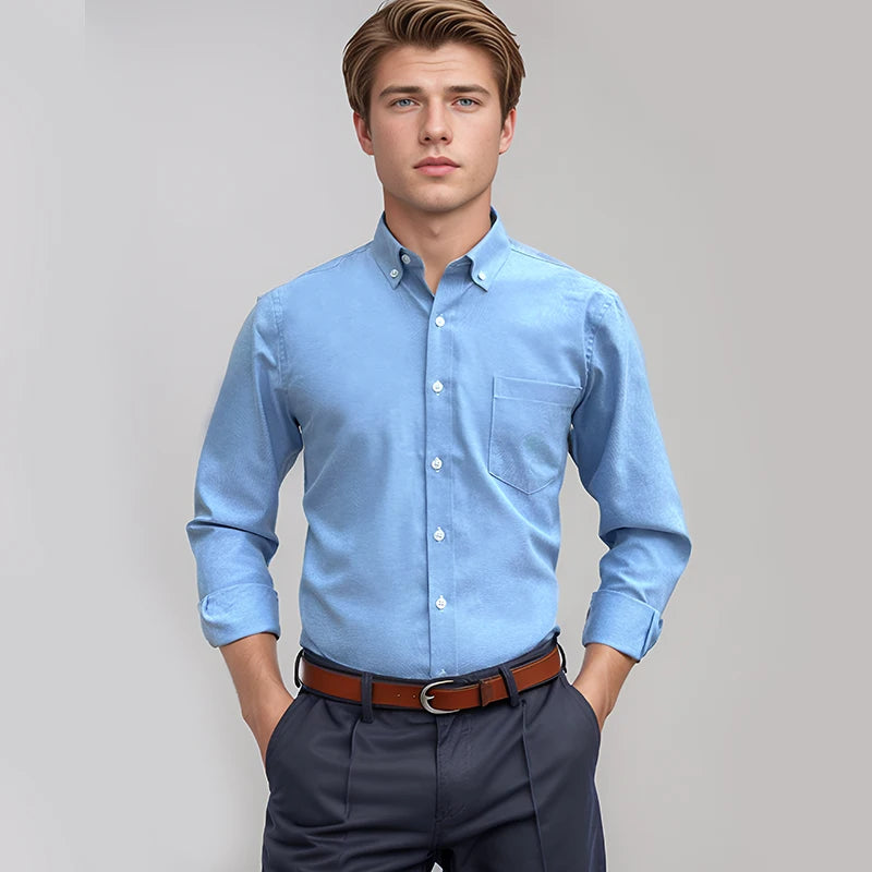 Novo 100% algodão oxford camisas xadrez masculinas negócios casuais de alta qualidade manga longa camisa de bolso para homens camisa de botão S-7XL