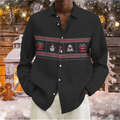 Camisa de Natal xadrez manga longa masculina, impressão 3D floco de neve, rua casual, lapela, roupa macia, design de moda, 6XL