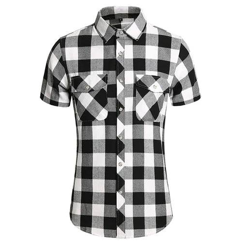 Verão novos homens de manga curta camisa xadrez vermelho/branco moda masculina negócios social vestido de festa de casamento topo tamanho grande 7xl-m