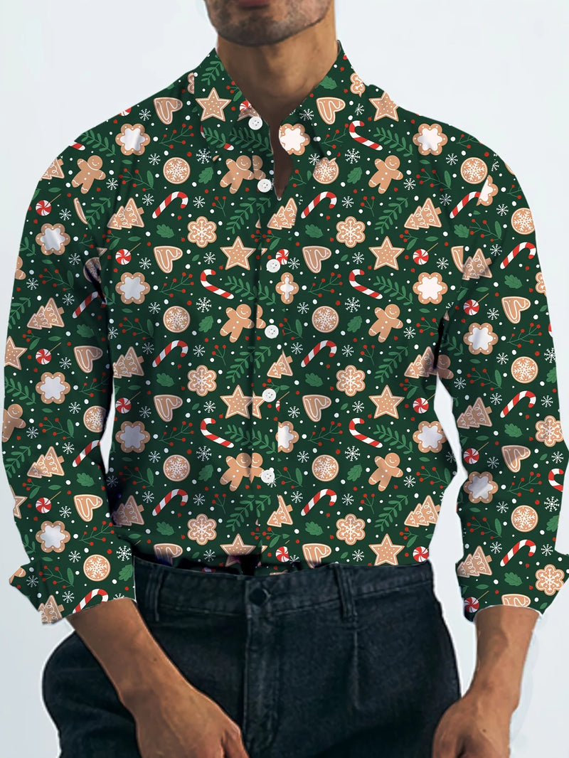 Tema do festival de natal masculino 3d impresso camisas formais árvore de natal papai noel gráfico camisa de manga longa moda masculina