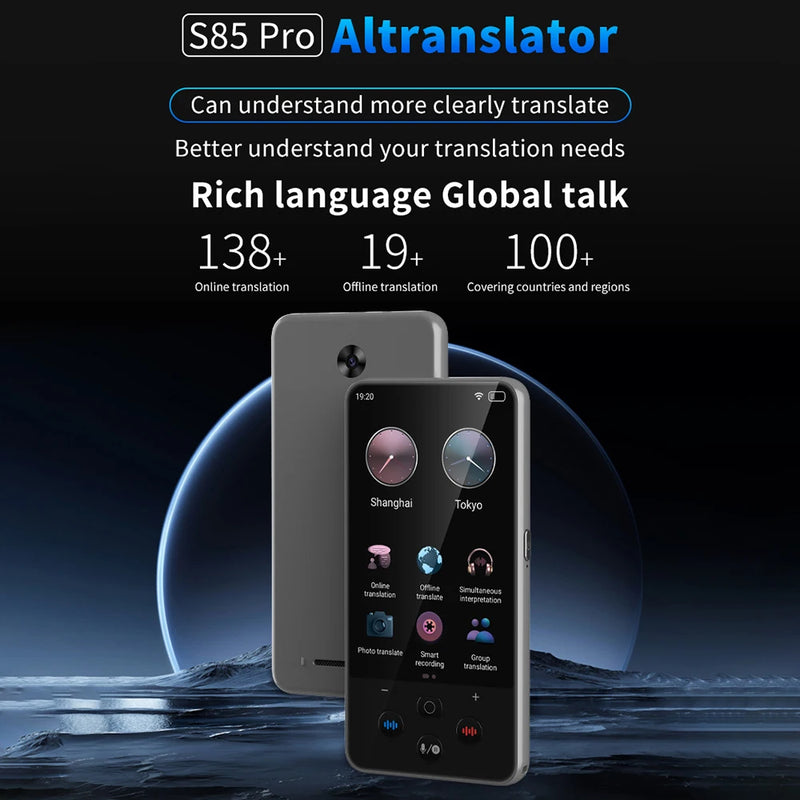 S85 Pro Language Translator Device, Gravação de Voz, Gravação de Vídeo, Tradução Offline, 8GB, 4 Polegada, 138 Idiomas, 2000mAh