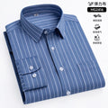 Camisa de manga comprida listrada anti-rugas masculina, camisa xadrez formal, slim fit, stretch, social, negócio, novo, S-5XL