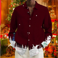 Camisa de Natal xadrez manga longa masculina, impressão 3D floco de neve, rua casual, lapela, roupa macia, design de moda, 6XL