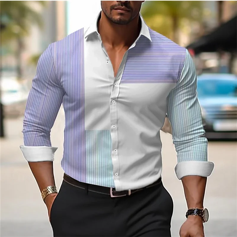 Linha de camisa xadrez masculina com lapela, manga comprida, slim fit, roupa luxuosa, camisa de baile, tamanho grande, XS-6XL, alta qualidade