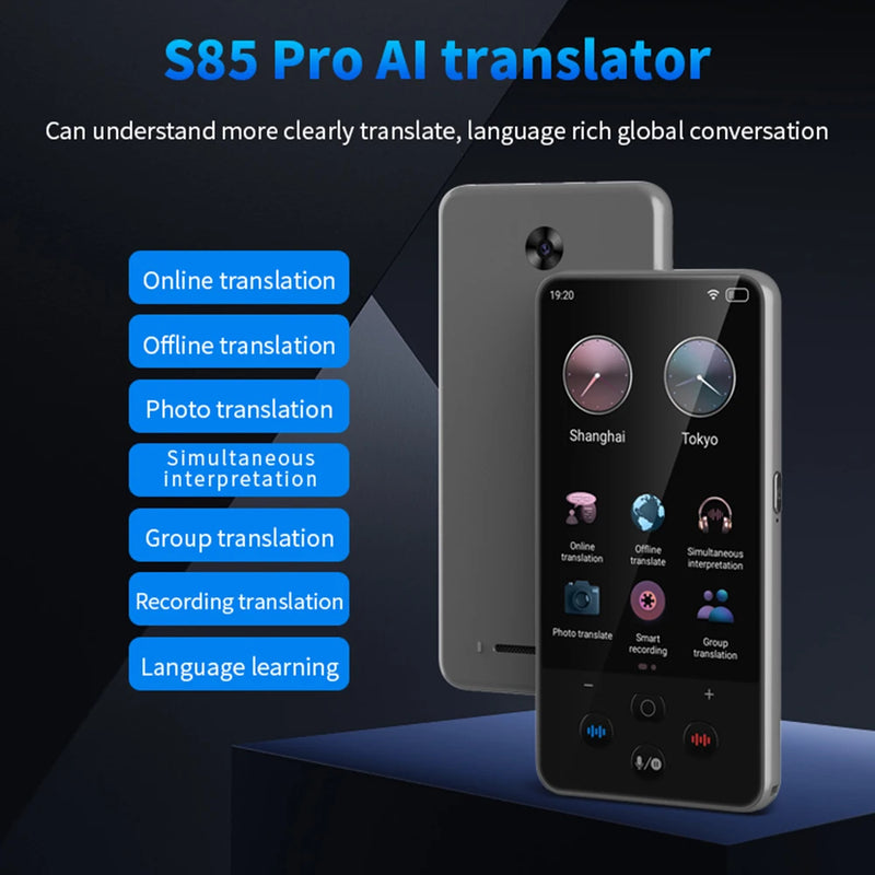 S85 Pro Language Translator Device, Gravação de Voz, Gravação de Vídeo, Tradução Offline, 8GB, 4 Polegada, 138 Idiomas, 2000mAh