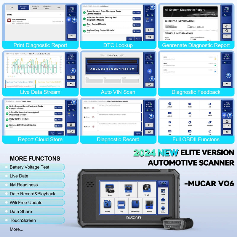 Mucar vo6 ferramentas profissionais de diagnóstico de carro sistema completo 28 redefinição ecu codificação teste bidirecional apagar código de erro obd2 scanner