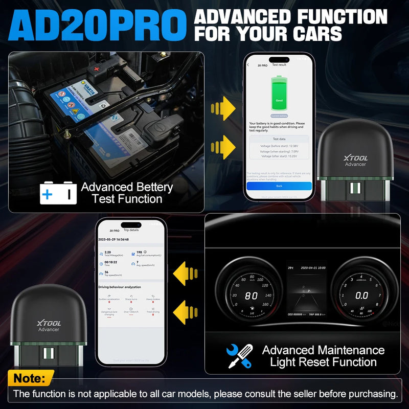 XTOOL Advancer AD20Pro OBD2 Bluetooth Scanner Sistema completo Ferramenta de diagnóstico de carro obd2 Scanner Redefinição de óleo e leitor de código de teste de bateria, entrega do armazém local