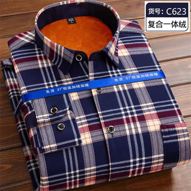 2025 outono inverno masculino manga longa camisa xadrez grosso quente casual camisas macias moda bussiness topos roupas tamanho grande 4xl