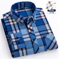 7XL 8XL Plaid Shirts For Men's Long Sleeve Cotton Fashion Single Patch Pocket Design  Casual Standard-Fit Thick Flannel Shirt