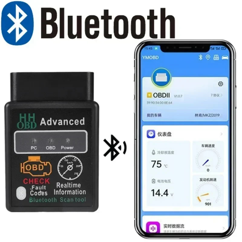 Scanner obd2 para carro, compatível com bluetooth elm327 v1.5, leitor de código obdii, ferramenta de diagnóstico, scanner para android, ios, windows