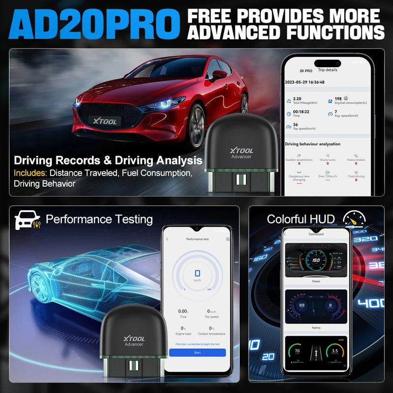 XTOOL Advancer AD20Pro OBD2 Bluetooth Scanner Sistema completo Ferramenta de diagnóstico de carro obd2 Scanner Redefinição de óleo e leitor de código de teste de bateria, entrega do armazém local