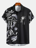 Camisa casual masculina de verão todos os dias, camisa de manga curta de moda de rua com estampa geométrica de lapela masculina de manga curta