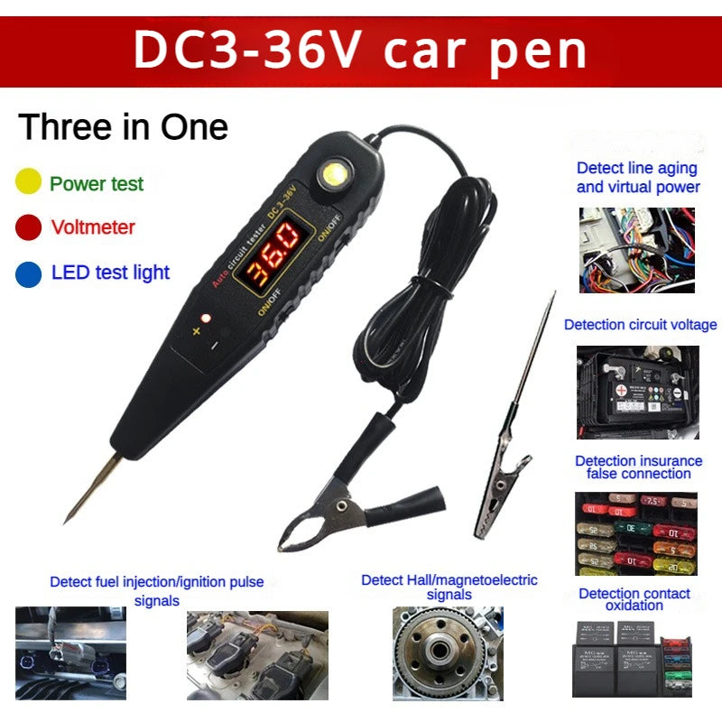 Veículo Sensor de Pulso Sinal LED Light Testing Pen Probe, Carro Poder Voltímetro, Auto Circuito Tester, Ferramenta de Diagnóstico, DC 0-36V