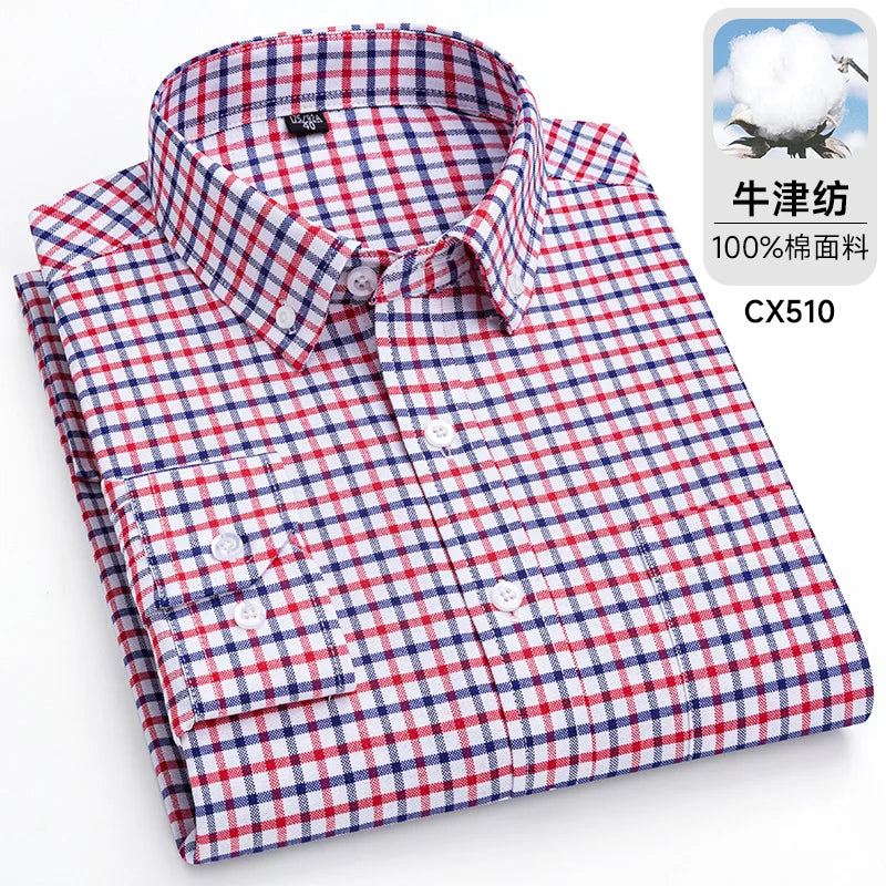 100% algodão oxford masculino listrado camisas xadrez masculino negócios casual de alta qualidade camisa de manga longa para homens camisa de botão S-6XL 7xl