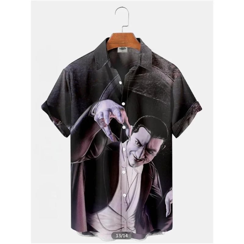 Camisa de desenho animado masculina, top estampado 3D, moda casual, mangas curtas, lapela de botão, streetwear, extragrande, roupa unissex