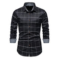 Camisa de manga longa de botão slim fit masculina, camisa xadrez, design de grandes dimensões, roupa respirável, 10 cores, moda