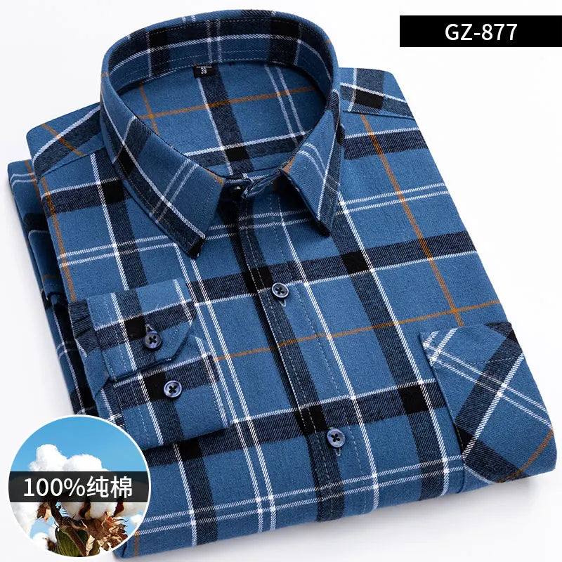 Moda masculina 100% algodão grosso escovado flanela camisas único remendo bolso manga longa padrão-ajuste xadrez xadrez xadrez camisa casual