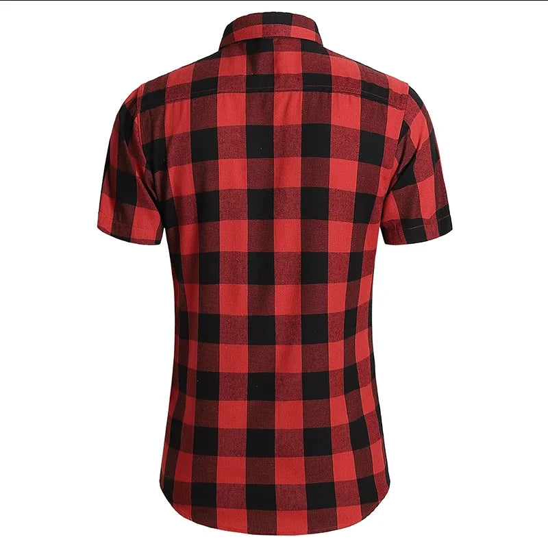 Verão novos homens de manga curta camisa xadrez vermelho/branco moda masculina negócios social vestido de festa de casamento topo tamanho grande 7xl-m