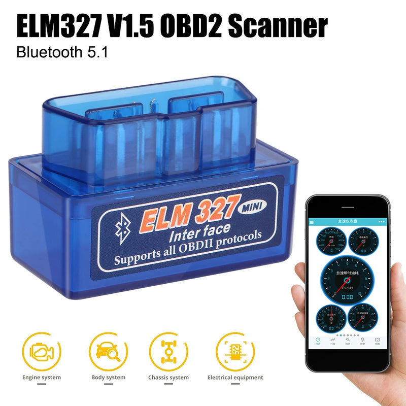 ELM327 Scanner De Diagnóstico De Carro, Adaptador De Interface OBD2, Mini Leitor De Código, Modo Duplo, Detector Bluetooth V1.5 para IOS, Android