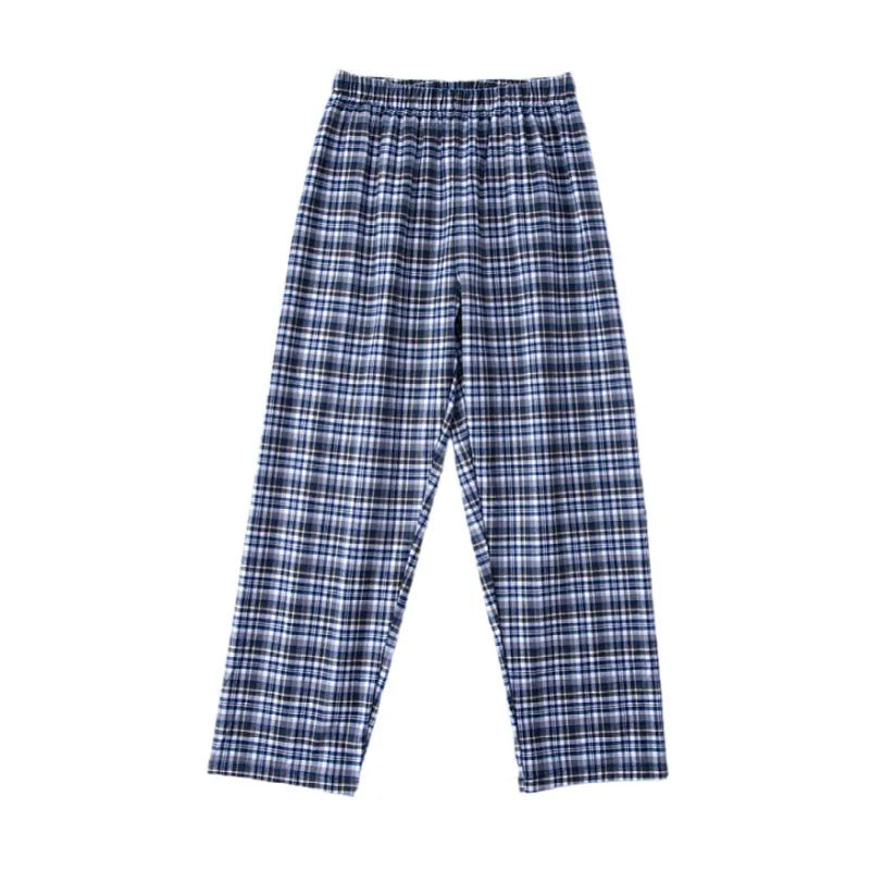 Pijama xadrez de algodão masculino, calças compridas para dormir, casual, solto, loungewear, aconchegante, macio, respirável, roupa de dormir