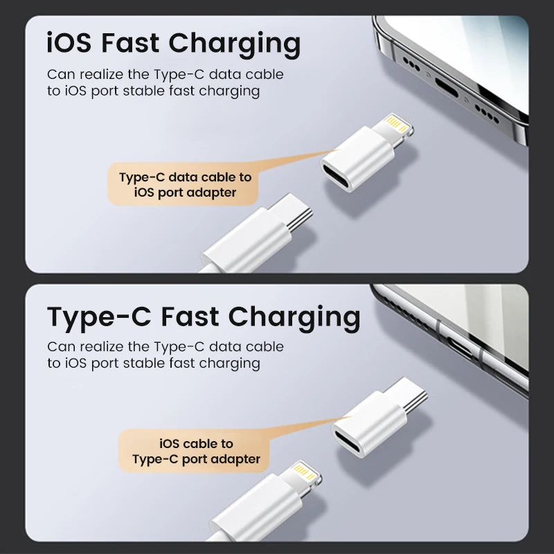 Tipo C para adaptador relâmpago para iPhone, conversor USB feminino, iPhone, carregamento rápido