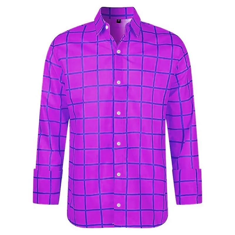 Camisa xadrez casual masculina e feminina, manga longa, lapela impressa em 3D, moda, curta, carreira, verão