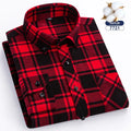 7XL 8XL Plaid Shirts For Men's Long Sleeve Cotton Fashion Single Patch Pocket Design  Casual Standard-Fit Thick Flannel Shirt