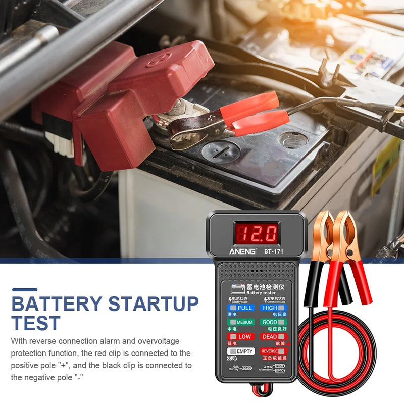 Testador de bateria digital lcd 12v, analisador de bateria automática, sistema de partida de carregamento, testador de bateria de carro, ferramentas de diagnóstico