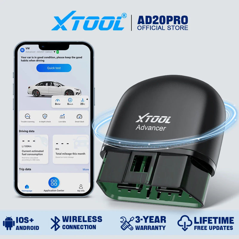 XTOOL Advancer AD20Pro OBD2 Bluetooth Scanner Sistema completo Ferramenta de diagnóstico de carro obd2 Scanner Redefinição de óleo e leitor de código de teste de bateria, entrega do armazém local