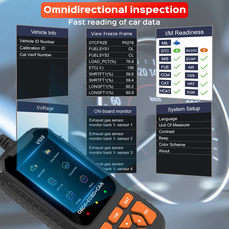 Profissional OBD2 Auto Engine System Scanner, Vida livre, Automotive DTC Lookup Code Reader, Car Diagnostic Tool