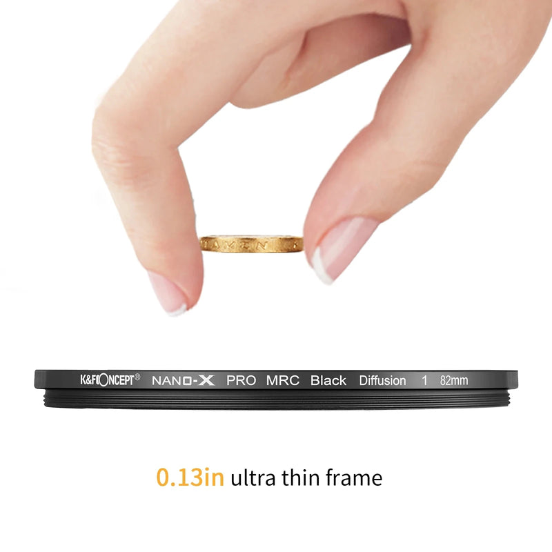 K&F Concept 1/2 1/1 1/4 1/8 Filtro de lente de difusão de névoa preta 67 72 77 82 mm Filtro de névoa Blcak 49mm 52mm 58mm 62mm 67mm 77mm 82mm