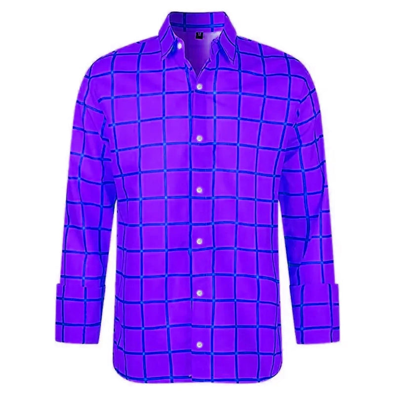 Camisa xadrez casual masculina e feminina, manga longa, lapela impressa em 3D, moda, curta, carreira, verão