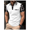 Polo xadrez com estampa masculina, manga curta de botão, confortável, casual, decote em v, nova moda, verão